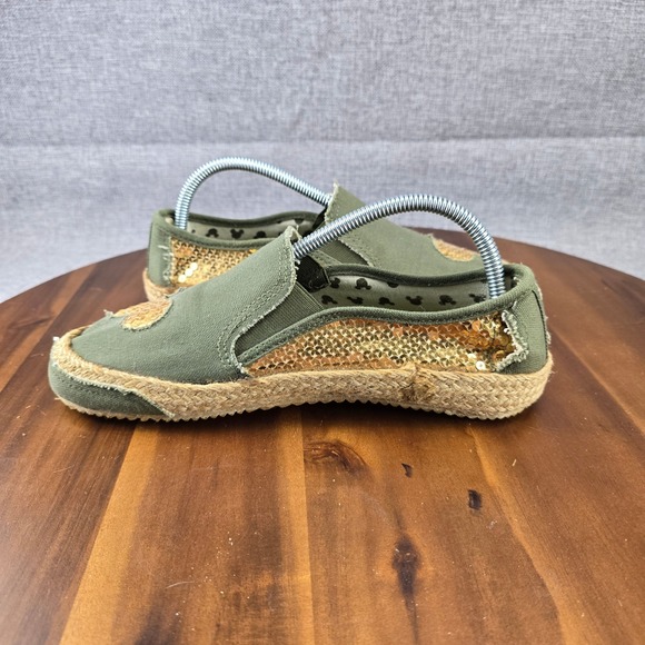 Disney Mickey Mouse Olive Green Sequin Espadrille Slip On Shoes Size 8 - Picture 8 of 15